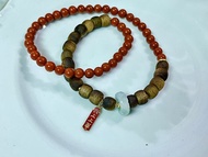 4mm天然原礦南紅 翡翠平安扣奇楠純銀上上籤設計雙圈手串m