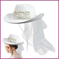 Bride Cowgirl Hat Felt Bride Cowgirl Hat and Veil for Party Ladies Accessories Prop Dress-up Play fo