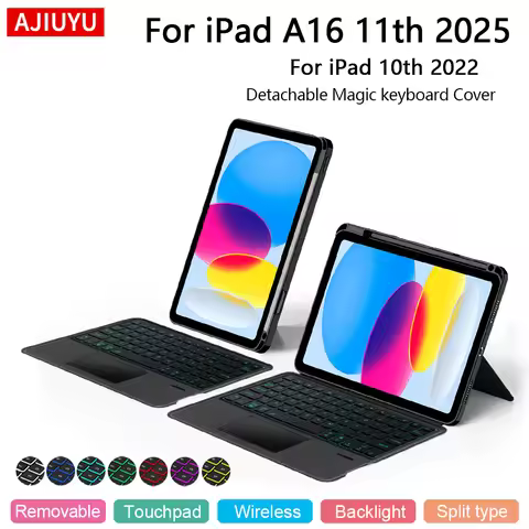 AJIUYU Keyboard Case for iPad A16 2025 11 inch 11th Smart Cover For iPad 10 10th Generation 2022 Bac