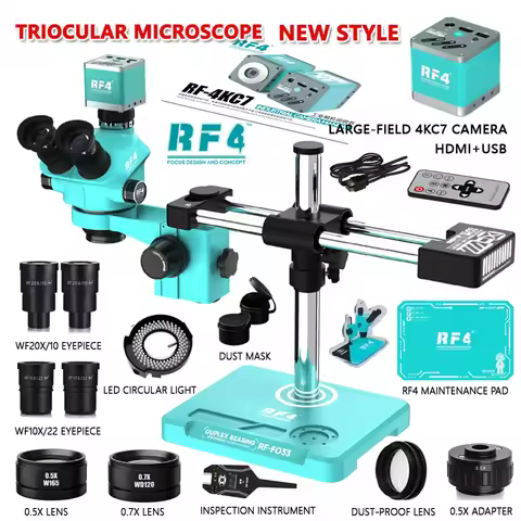 RF4 3.5X 50X 100X Simul-Focal Double Boom Stand Zoom Trinocular Stereo Microscope Large-field 2K 4K 