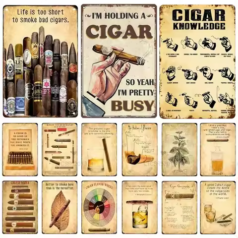 Vintage Cigar Whiskey Tin Sign Cigarette Tobacco Poster Bar Cafe Art Decorative Plate Painting Smoke