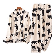 2022 models Cute white bear 100% brushed cotton women pajama sets Autumn Casual fashion sleepwear