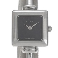 二手 Gucci 手鐲腕錶，1900L 不鏽鋼材質，石英機芯，指針式顯示，黑色錶盤，女士款