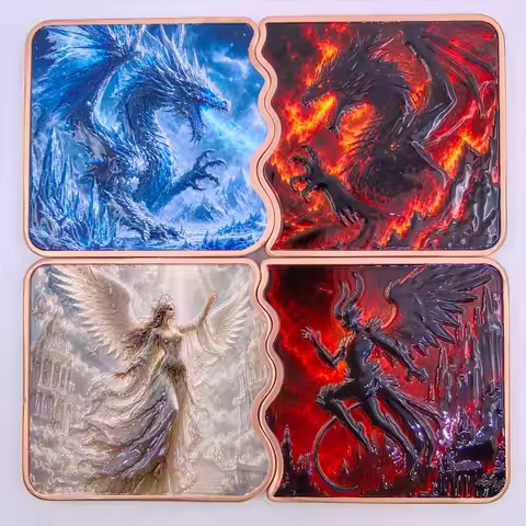 5OZ .999 Fine Copper Interlocking Bar Set Angel Demon Fire Ice Dragon Split Design Metal Bullion Bar