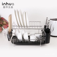 Kitchen Rack Multi-Functional Draining Rack Dish Rack Double-Layer Table Top Stainless Steel Draining Dish Rack with Cho