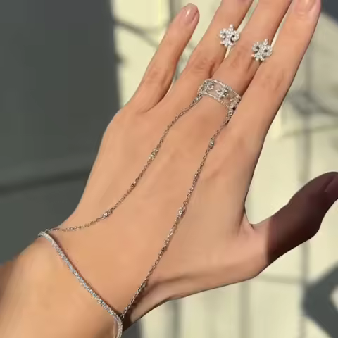 Elegant Retro Khazak Nomadic Pattern Finger Ring Bracelet Ethnic Sheep Horn Charm Banquet Party Jewe