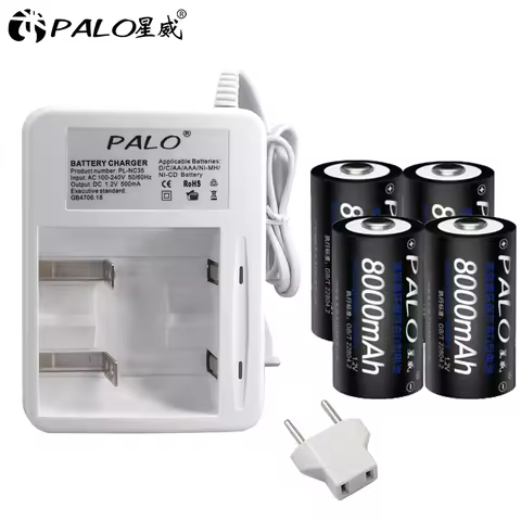 PALO 1-8 pcs D size rechargeable battery type D LR20 battery 1.2V NI-MH rechargeable D battery 8000m