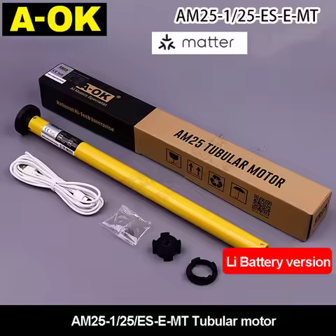 A-OK AM25 Tuya matter Smart RF Tubular Motor DC Roller Blinds Shutter Li Battery Curtain Motor for 3