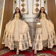 Hindi Habika Long Dress – Yellow Lace Gamis, Widening Bottom, 7/8 Sleeves & Belt