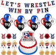 31 Pcs Wrestling Party Supplies Let's Wrestle Banner Backdrop Dessert Cupcake Toppers 12 Inch Wrestl