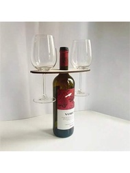 1入木製酒瓶和玻璃杯架,木製葡萄酒架,戶外假日酒架,冰箱存儲容器,適用於家庭/酒吧