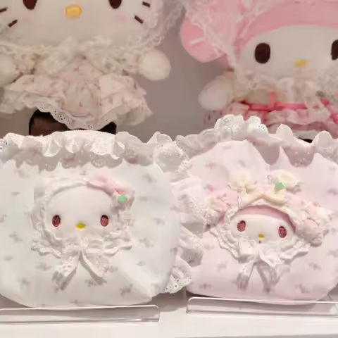 Kawaii Floral Lace Sanrio Cosmetic Bag Cinnamonroll My Melody Kitty cat Storage Pouch Coin Purse For