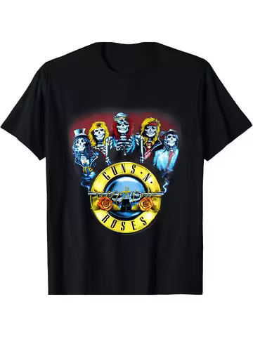 Guns N Roses Skeleton Band Logo Men and women's short sleeve T-shirt black round neck