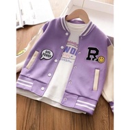 Unisex Children's Varsity Baseball Jacket (1th-18th) Initial LOGO R (Screen Printing) (Can be custom