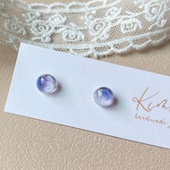 藍紫漸層山水風格圓形不鏽鋼耳環 uv/led膠