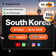 [Superalink] Travel South Korea eSIM 5G 30 Days Total 3GB 5GB 10GB 15GB 20GB Super High Speed