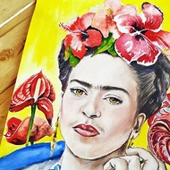 DIGIAL Frida Kahlo portrait with Anthurium, 7,5x10 inches (19.05 cm on 25.4 cm)