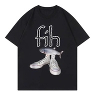 S-5XL Ready stock [COD]New Style Fih Shoes Graphic T Shirts Funny Misspelled Fish Meme T-shirtsWomen
