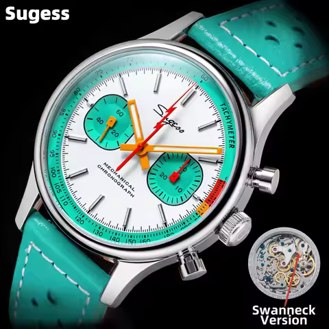 Sugess Chronograph Watch for Man ST19 Swanneck Movement Mechanical Wristwatches Sapphire Crystal Pil