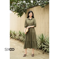 SIXDO Green Linen Flared Dress (Moss Green Linen Flared Dress)