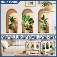 3D Arched Wall Sticker Simulation Plant Potted Wall Sticker PVC Removable Home Decor Stiker Dinding