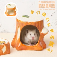 Sarang hamster berbentuk tunggul pokok seramik, sarang penyejuk musim panas untuk hamster emas, ruma