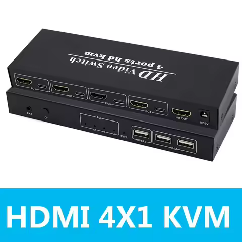 4K Switch KVM HDMI 4 Input 1 Output Switcher 3-port USB HDMI KVM Switch 4X1 4kX2K/30HZ HDCP1.2 for P