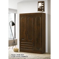 GR Furniture 3 Door Solid Rubber Wood  Surface Wardrobe With Drawers