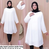 P㊛6X Tunik Oblong Putih Polos Silky Premium Bigsize Jumbo Ld 120 Cm