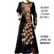 Jubah Muslimah Wanita Hitam Abaya Arab Kain Jetblack Kualiti Butik Sulam Tenun Corak Merah Turki Sau