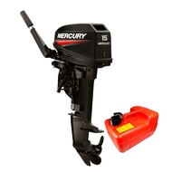 Mercury Outboard 15HP 2 Stroke Petrol Engine Outboard Enjin Sangkut C/W Qiuksilver Fuel Tank &amp; Fuel Hose (Made In Japan)