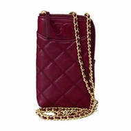 【TORY BURCH】絎縫手機鍊包-酒紅色