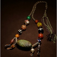 Pure Hand-Woven Green Dzi Offering Old Agate Noble Dzi Beads Auspicious Cloud Dzi Beads Multi-Treasu