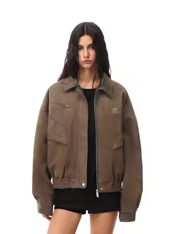 Autumn Jacket Coat Unisex Barn Style Detachable Leopard Print Lapel American Casual Couple Outfit To