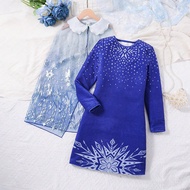 Thiếu niên cô gái In Địa lý Đầm & Fuzzy Peter-pan-collar Lưới Cape