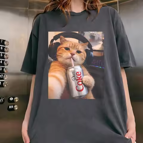 Cat Diet Coke T-shirts, Funny Meme Genz Dank Cat Lover, Trendy Shirt