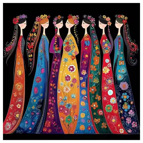 1pc 40X40CM/15.74inch A group of women dressed in their finest stamped cross stitch kit DIY kit 11CT