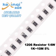 (100pcs) 1206 SMD Resistor 1K~10M 5% 1/4W 2.2K 2.7K 6.8K 10K 22K 33K 47K 68K 100K 220K 270K 330K 470