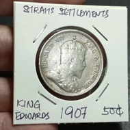 Malaya British Borneo Straits Settlements King Edwards VI Old Silver Coin 50 Cents Year 1907
