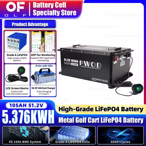 Brand New 48V 105Ah Lifepo4 Battery Pack With Charge 51.2V 5.376KWH Rechargeable Lithium Iron Phosph
