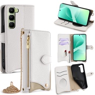 for Infinix Hot 60i 60 Pro Plus 4G 5G Leather Wallet Case with 1.2m Metal Strap Flip Cover Card Slot