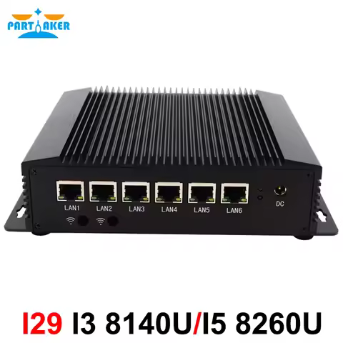 Partaker Fanless Mini PC Intel Core I5 8260U I3 8140U 6 Ethernet 4*Usb 3.0 HD RS232 COM Firewall Rou
