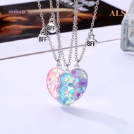 3pcs/set Best Friends Sequin Heart Pendant Magnet Stone Necklace Set