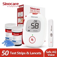 Sinocare Safe AQ Voice Blood Glucose with English Voice Function Include 50 pcs Test Strips &amp; 50 pcs Lancets Glucometer Kit Diabetes Test Kit Blood Sugar Meter Glucometer Set