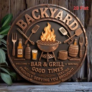 Vintage Backyard Bar & Grill Metal Sign -, Ideal for Home, Office, Garage, Patio, and More, Outdoor 