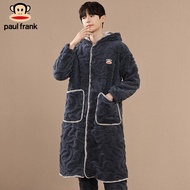 PAUL FRANK大嘴猴情侣睡衣男冬季珊瑚绒加厚连帽提花法兰绒家居服睡袍套装女