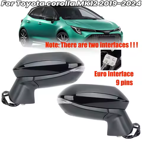 9 Pins Door Mirror Assembly For Toyota Corolla E21 E210 MK12 2019 2020 2021-2024 Black Euro Interfac