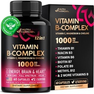 Vitamin B Complex 60 Vegan Capsules - 11-in-1 B-Complex: B1, B2, B3, B5, B6, B7, B8, B9, B12 Vitamin