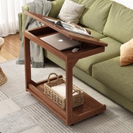 Home Living Room Movable Coffee Table with Wheels Flip Cover Solid Wood Side Table Sofa Side Cabinet