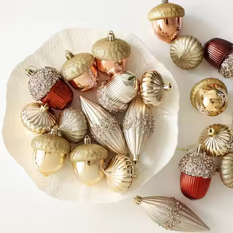 Champagne Hazelnut Christmas Ball, Wine Red Onion Pendant, Small Tree Ornaments, Holiday Decor Set